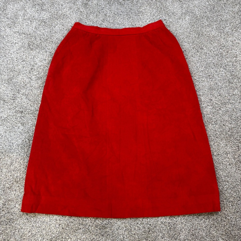 Vintage Red‎ Faux Suede A-Line Midi Skirt Side Pocket Lined 27 Waist